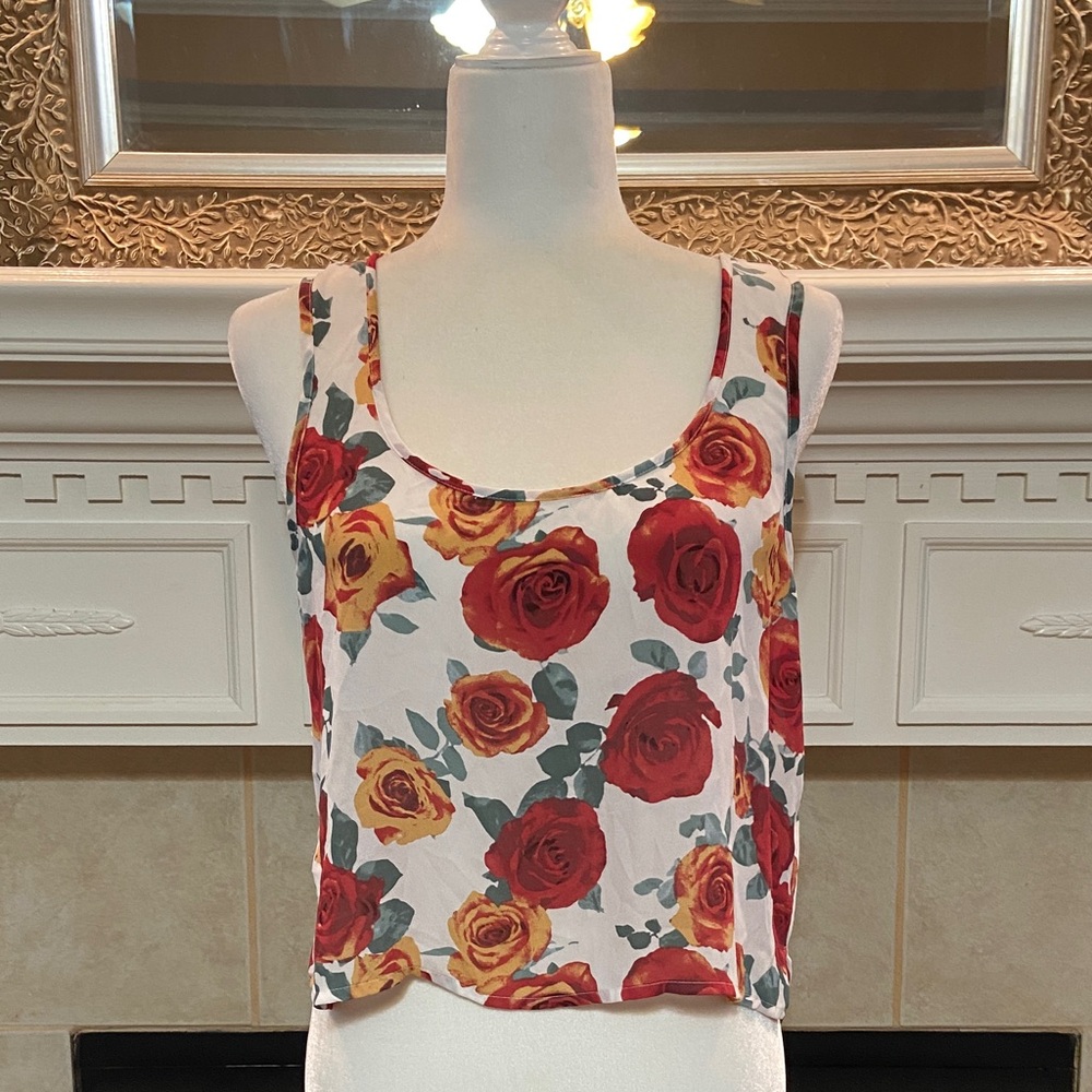 Forever 21 Red and Yellow Floral Sheer Lightweight Camisole/Tank